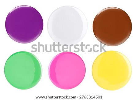Button badges in different colors isolated on white, set