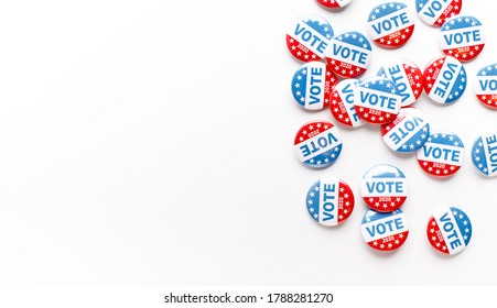 Button badges with patriotic text isolated on white background, panorama, elections 2020