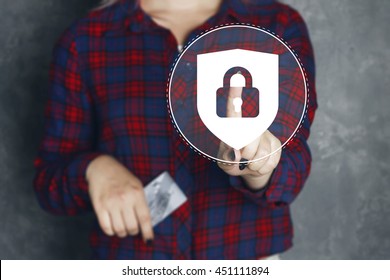 Button locked shield virus security business web