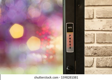 Button For Opening Door In A Coffee Shop Or A Restaurant.