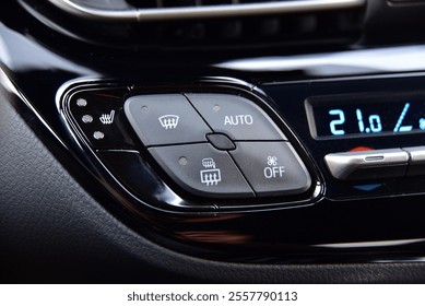 The button for raising the windows and the button for heating the seats in the car