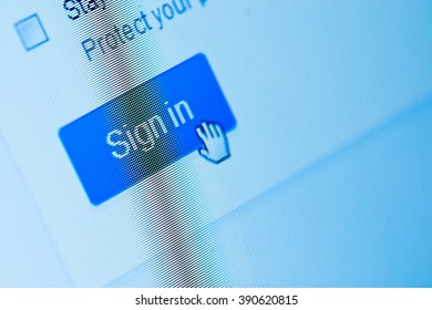 Button Sign in  in Internet Browser on Computer Screen 