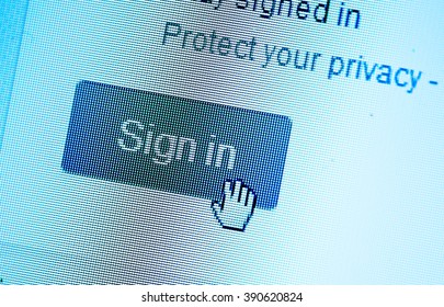 Button Sign in  in Internet Browser on Computer Screen 