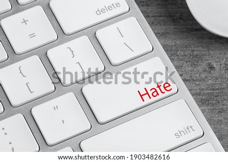 Button with text Hate on computer keyboard, closeup