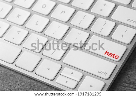 Button with text Hate on computer keyboard, closeup