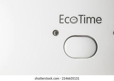 Button to turn on Eco Time mode. Control panel of the washing machine. The button of the special function of the modern washing machine. Selective focus