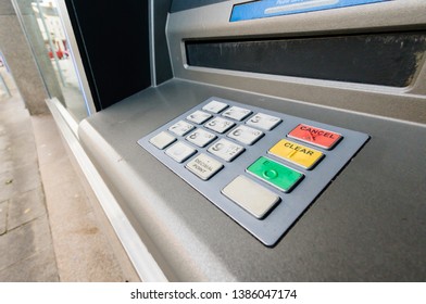 Buttons And Keypad Of A Cash Machine At A UK Bank Branch