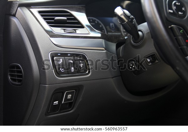 The buttons on the car control\
panel: Parktronic button, control of lights, the system\
ESP