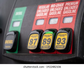 Buttons to select grade on gas pump - Shutterstock ID 1922482106
