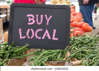 Buy Local Chalkboard Sign With Baskets of Green Beans and Tomatoes For Sale at the Farmers Market - Powered by Shutterstock