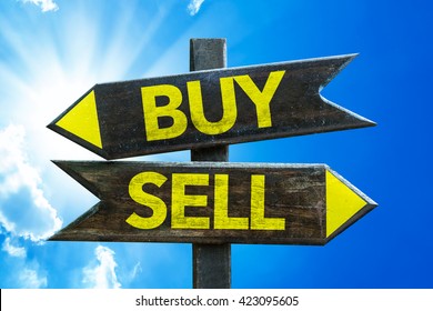 Buy - Sell crossroad with sky background