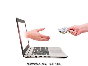 Buy And Sell Online, Holding US Dollar In Hand.business Concept.