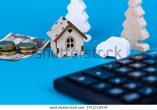 Buying a car or\
a house, building repair and mortgage concept. Estimation real\
estate property with loan money and banking. Car credit and\
insurance. Toy house, calculator and\
cash