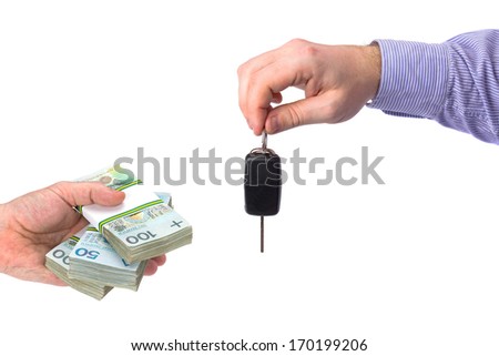 Buying new car for cash symbol on white background