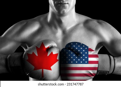 B&W fighter with Canada and USA color gloves