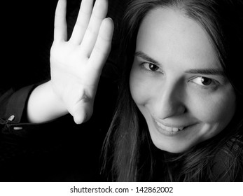 BW Low Key Portrait Of A Beautiful Girl.