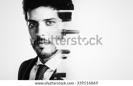 Young man with lost look in a modern pub.