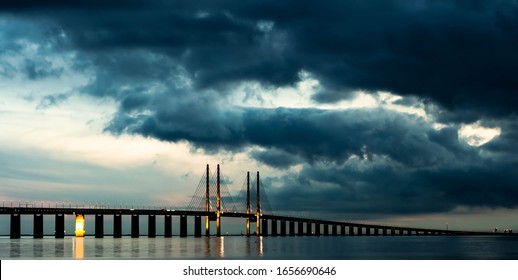 Öresundsbron By Night, Malmö, Sweden