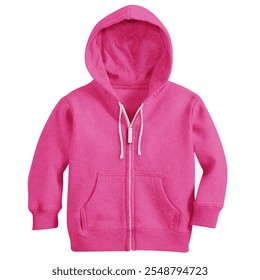 By Using This Front View Realistic Kids Hoodie ZIp Up Mockup In Prism Pink Color, Give Your Artwork A Boost.