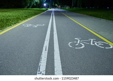 Bycicle Road At Night In The Park