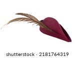A bycocket or bycoket. Hat with feather that was fashionable for both men and women in Western Europe from the 13th to the 16th century. Isolated on white background