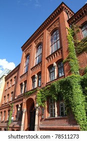 Bydgoszcz, Poland - Old School Building Exterior. Brick Architecture.