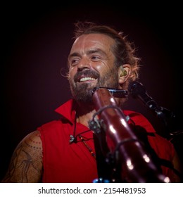 Byron Bay, New South Wales, Australia, April 16 2022, This is multi-instrumentalist, Xavier Rudd, on the Crossroads stage at 33rd Byron Bay Bluesfest. Blues and Roots festival.