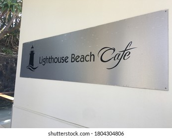 Byron Bay, NSW / Australia 04 23 2019: Lighthouse Beach Cafe Sign In Byron Bay