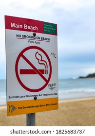 Byron Bay, NSW / Australia 10 20 2019: No Smoking On Beach Sign