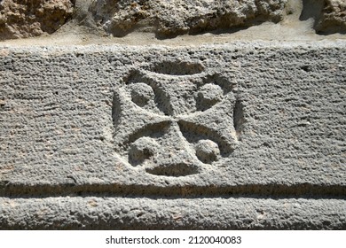 Byzantine Cross Carved On Stone Wall In Patmos Greece 