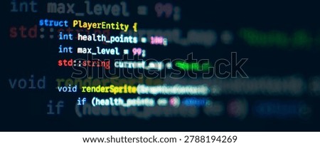 C game development code snippet with player entity structure displayed on a dark screen