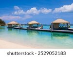 Cabanas at the shore in Caribbean islands during day time.