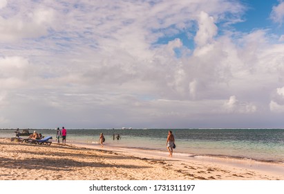 Cabarete, Dominican Republic - Dec 22 2019 : Beach Scene With People In The Caribbean