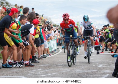 Cabarga, Spain - August 31, 2016. Cyclists Nairo Quintana And Chris Froome Climbing Cabarga Port During The Tour Of Spain.