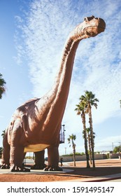 Cabazon, California/United States - 11/22/2019: A View Of The Brontosaurus Figure At The Cabazon Dinosaur Roadside Attraction.