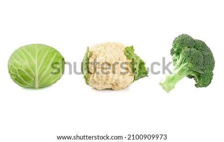 Cabbage , cauliflower, broccoli isolated on white background.