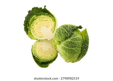 Cabbage cut to showcase its layers and texture, isolated, PNG