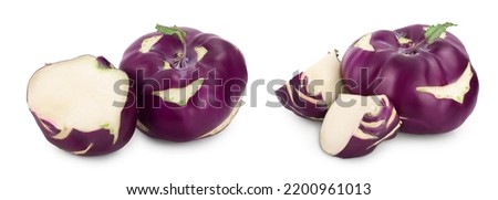 Cabbage kohlrabi and half isolated on white background closeup