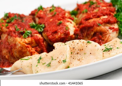 Cabbage Rolls And Perogies