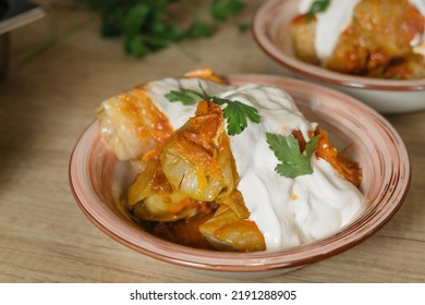 Cabbage Rolls Stuffed With Meat And Grits Prepared For Cooking.