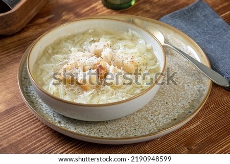 cabbage soup brad and cheese rustic background