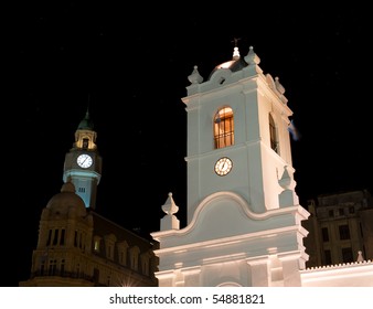  Cabildo, old colonial building in Plaza de Mayo, Buenos Aires, Argentina.  Clock tower.
