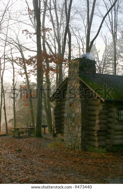 Cabin Early Morning Mist On Shore Stock Photo Edit Now 9473440