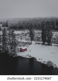 Cabin Lake Winter Forest Snow