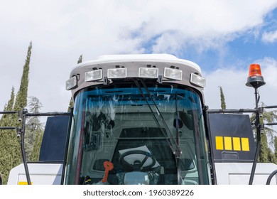 Cabin Of A Modern, New Combine Harvester Close-up