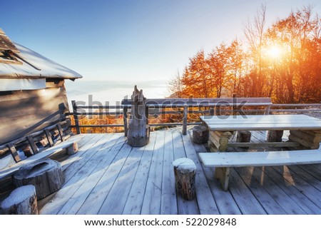 cabin in the mountains in winter