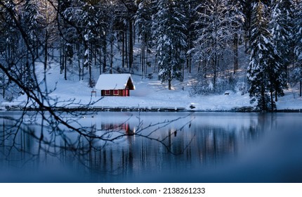 Cabin Near Lake Fusine In Winter