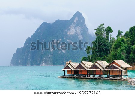 A cabin on a floating raft It's part of the famous resort In Ratchaprapha Dam (Khao Sok), Surat Thani Province, Thailand