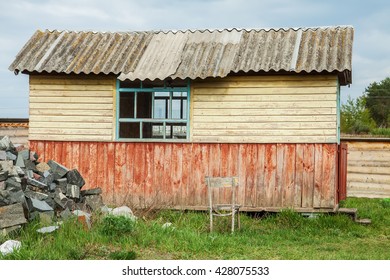 Cabin, Tacky Country Old Wooden Small House And Chair.