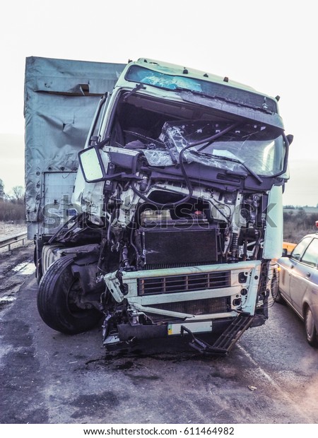 Cabin of a truck\
injured during an\
accident